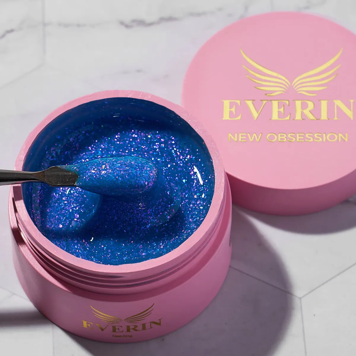 Gel Autonivelant Everin New Obsession Mix and Shine 50gr - Gel Albastru Holografic