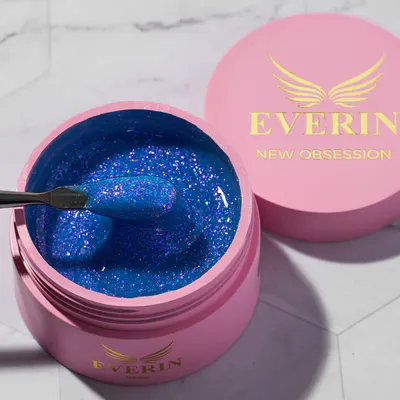 Gel Autonivelant Everin New Obsession Mix and Shine 50gr - Gel Albastru Holografic